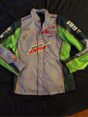 Nascar mens Jacket in Gray and Bright Green with Red Trim